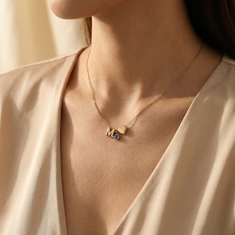 gift for family: initial and birthstone necklace