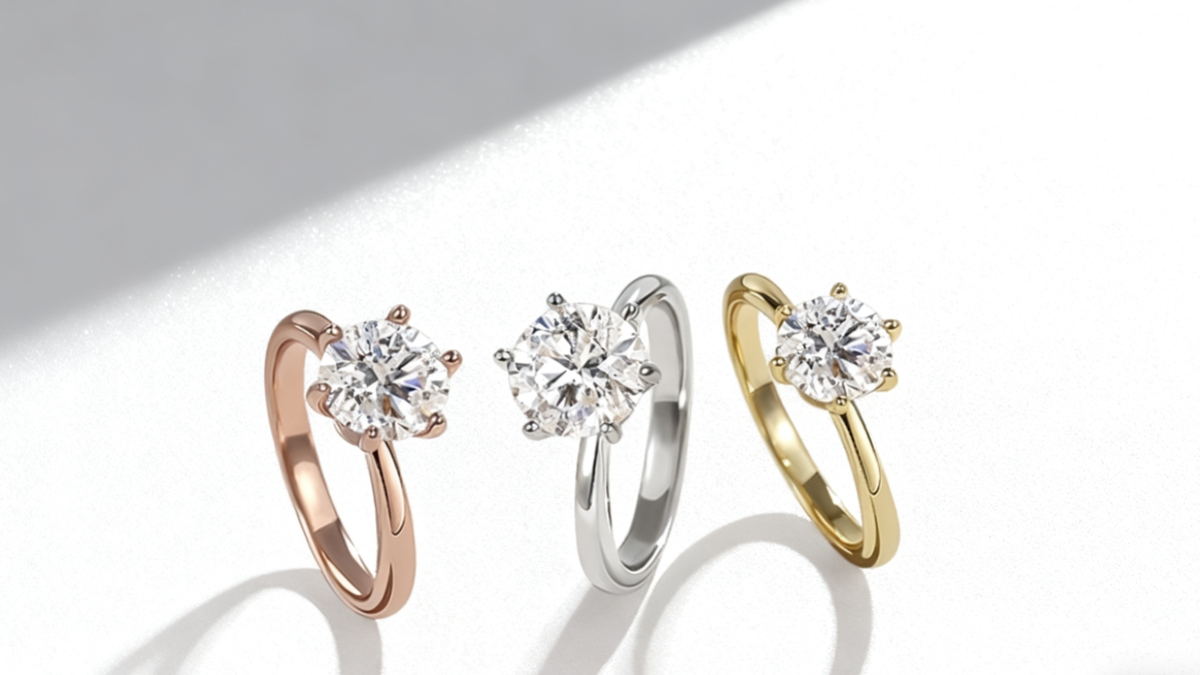 Same ring available in three colors: yellow, white, and rose gold