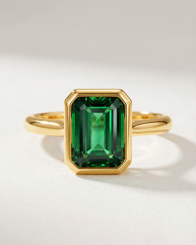 emerald bezel set  engagement ring