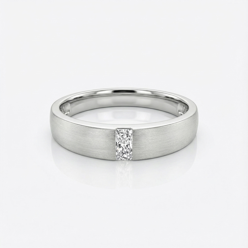 men's engagement ring: platinum band with diamond