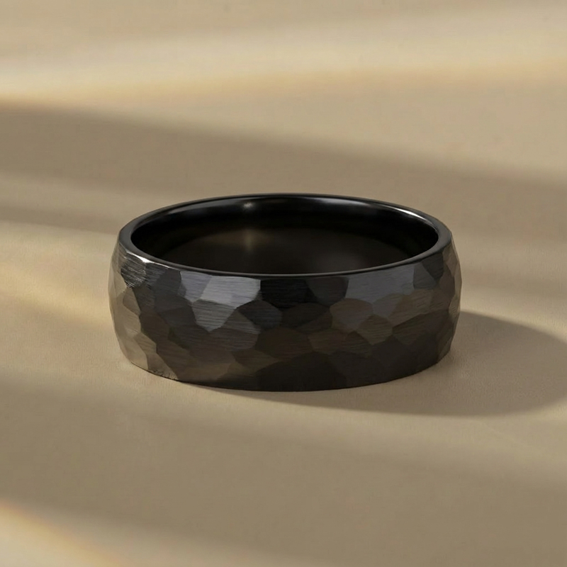 tungsten carbide men's wedding band with hammered texture