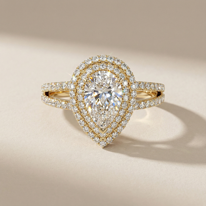 pear-cut double halo ring