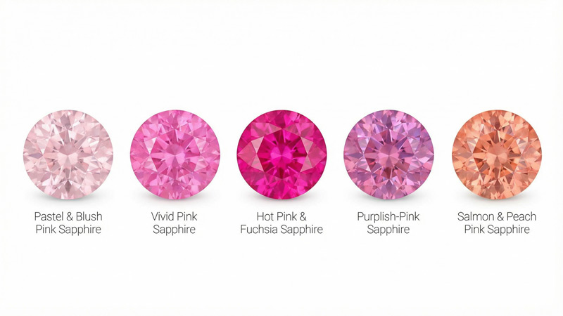 different hues of the pink sapphires