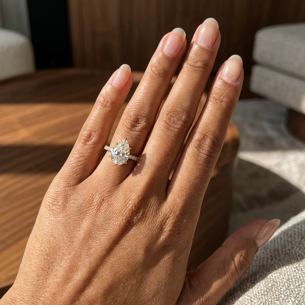moissanite engagement ring on women's left hand