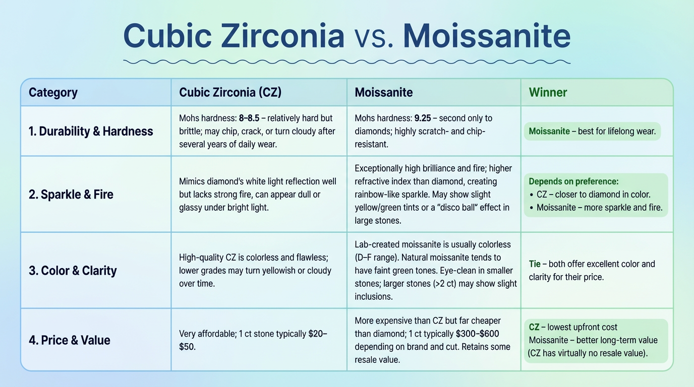 Moissanite vs. Cubic Zirconia 4 Key Differences