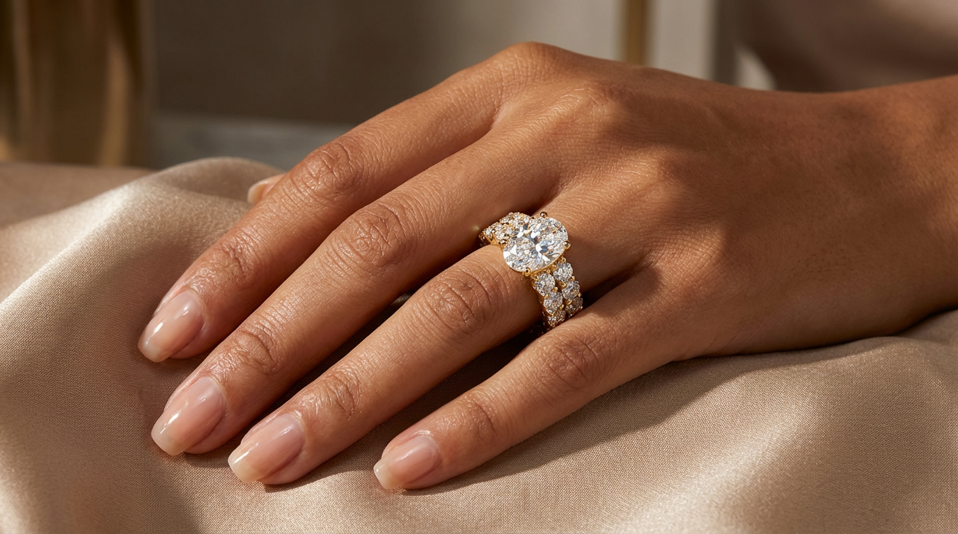 Stacked wedding and engagement rings