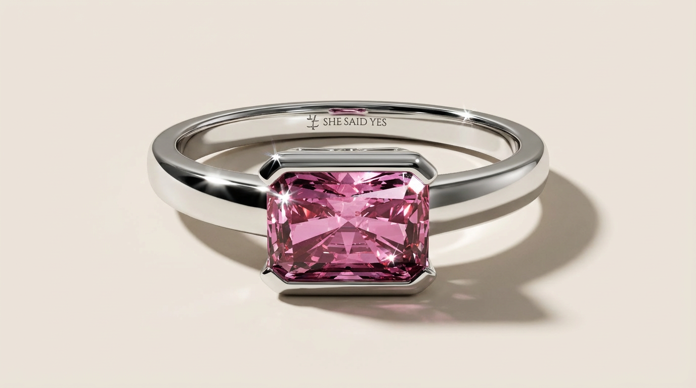 East-west pink engagement ring 
