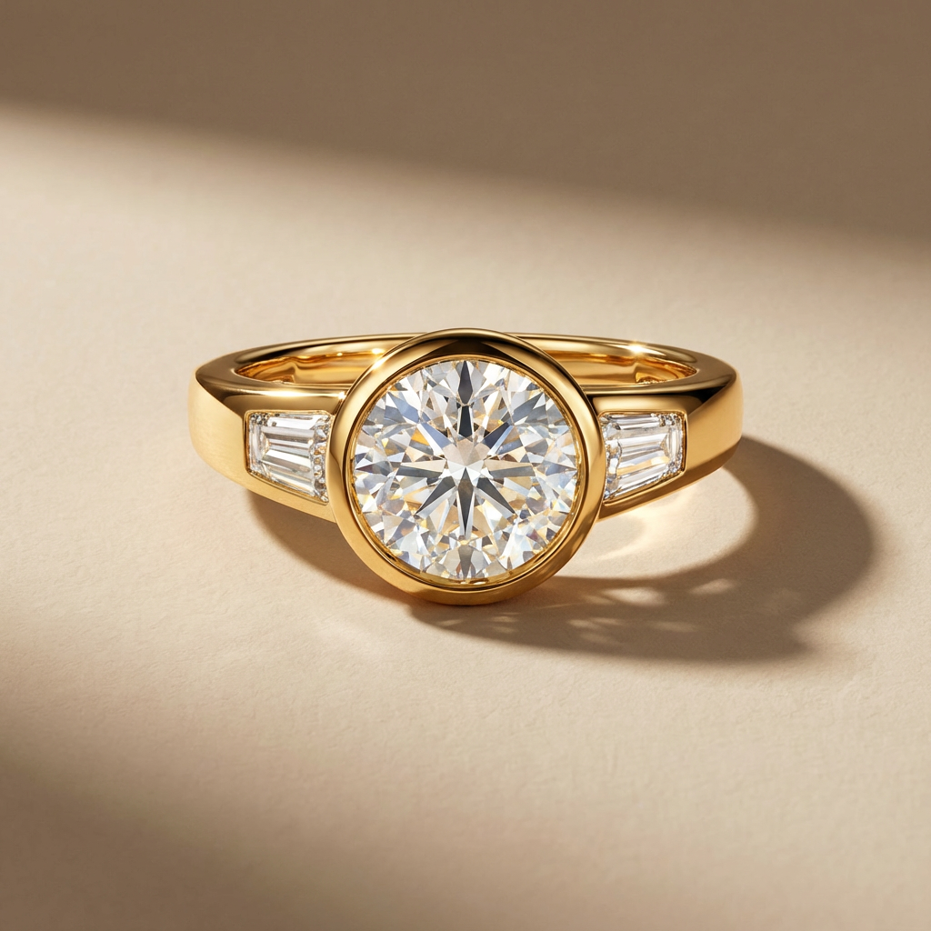 Round Cut Three Stone Engagement Ring