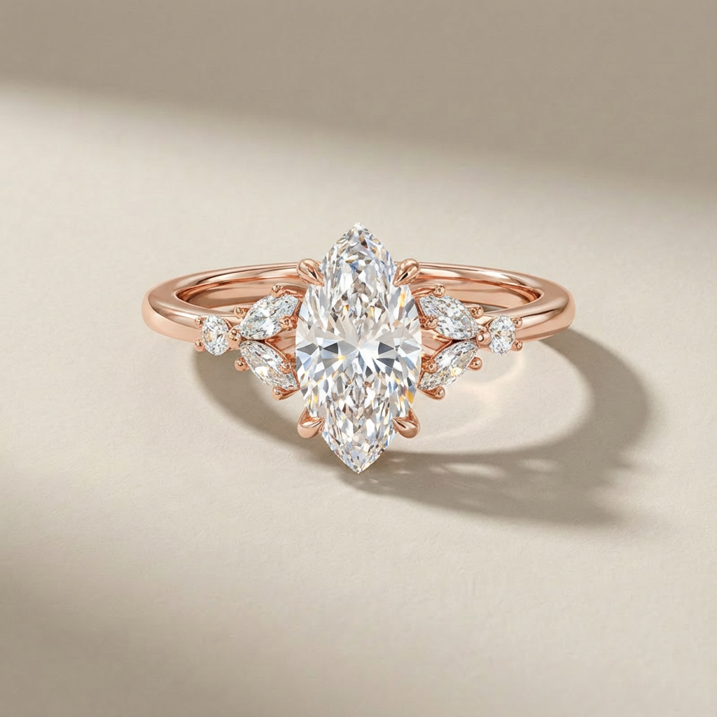 Marquise Cut Cluster Engagement Ring