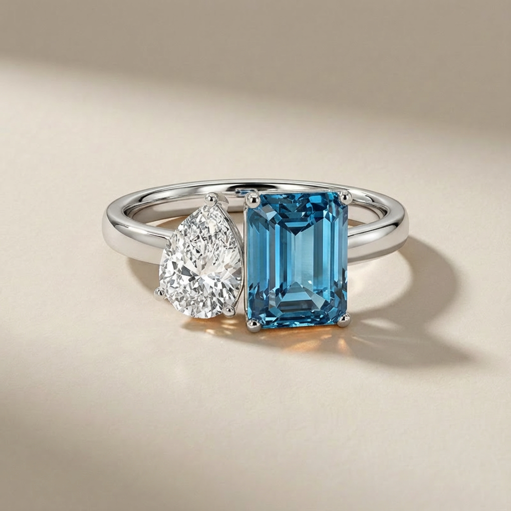 Emerald Toi Et Moi Engagement Ring