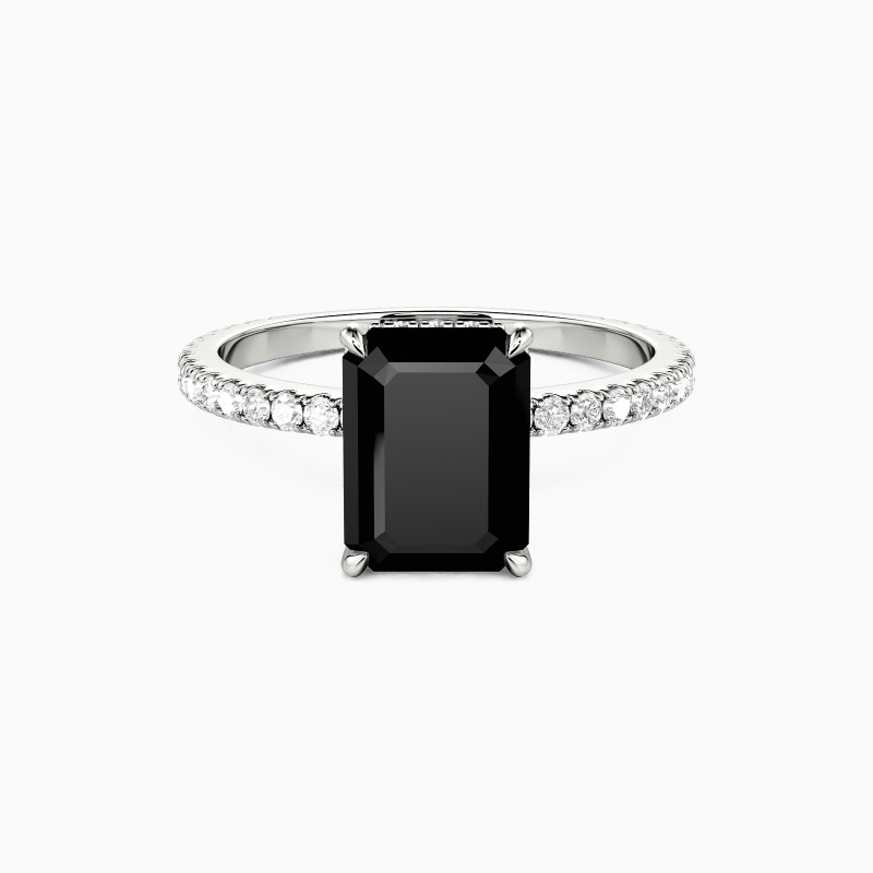 Emerald Cut Black Onyx Engagement Ring