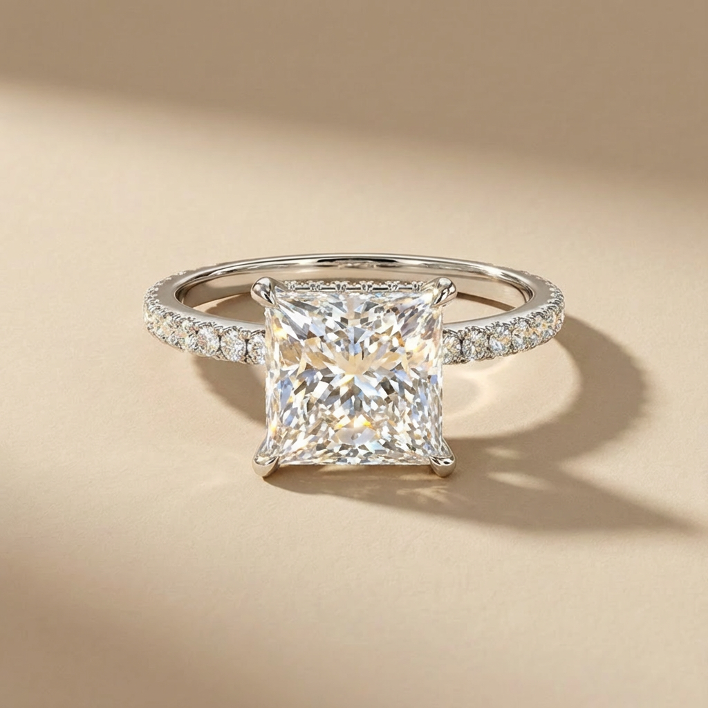 Princess Cut Side Stone Engagement Ring