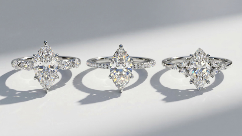 marquise-cut side stone engagement rings