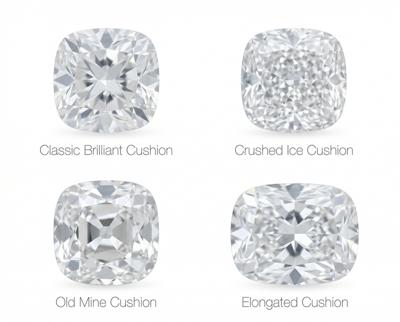 different types of cushion cut diamond