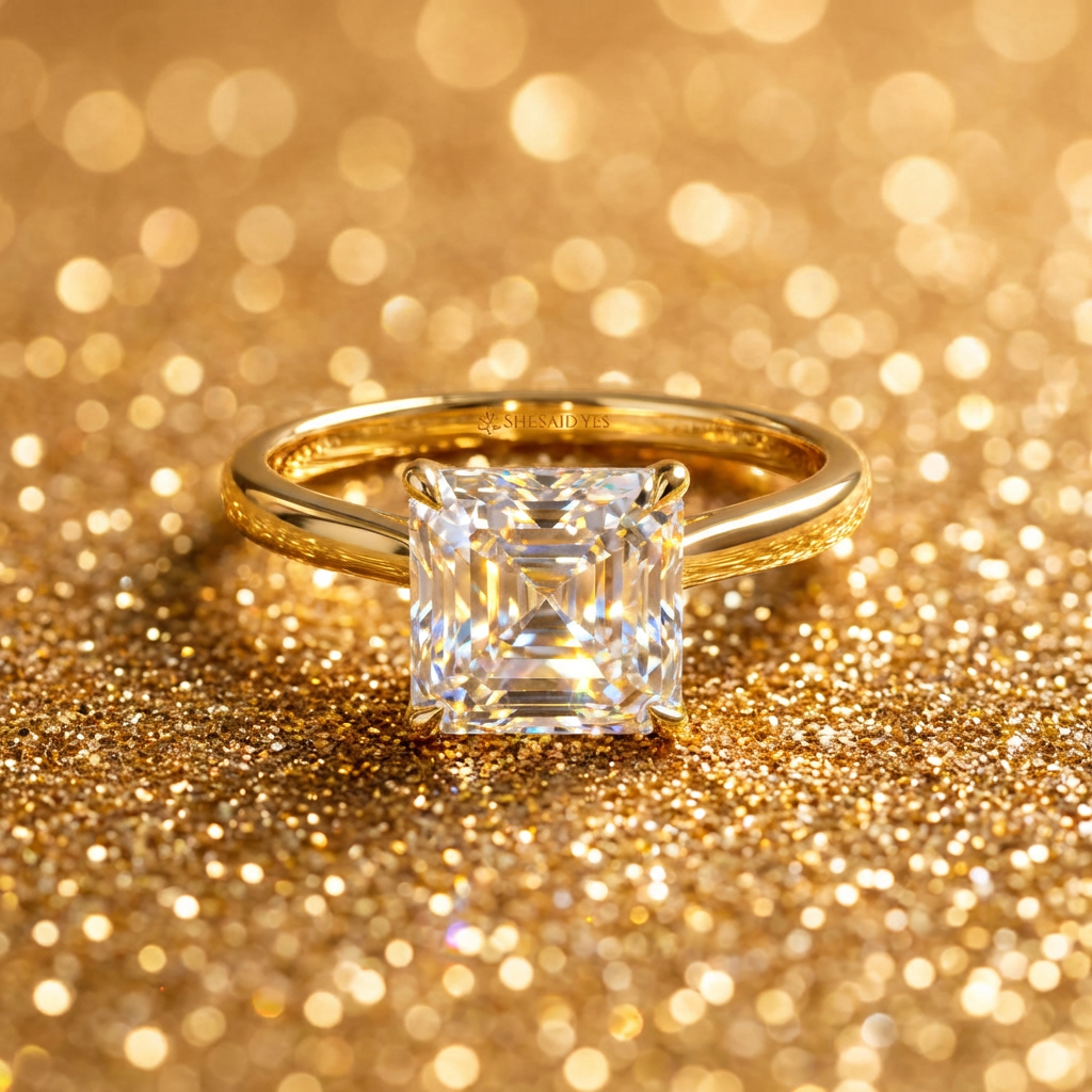 Asscher Cut Hidden HaloEngagement Ring