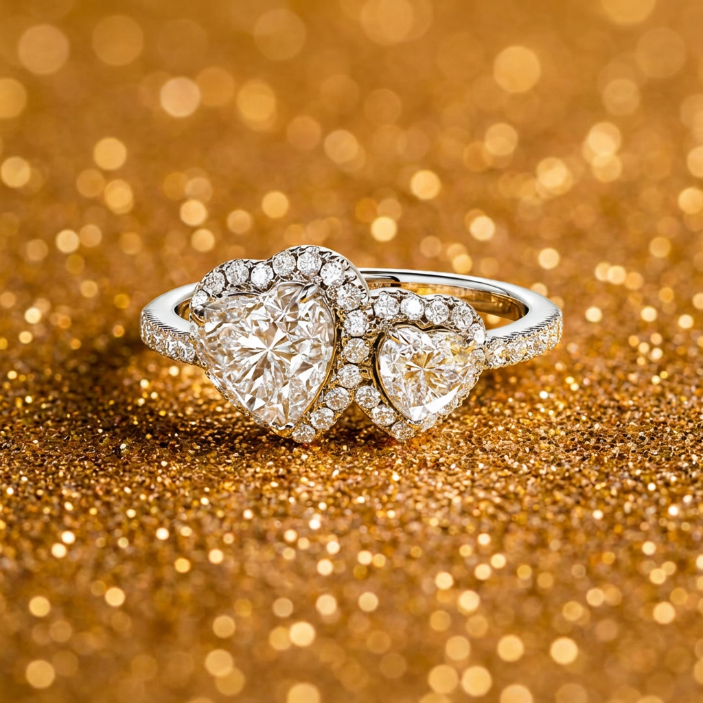 Heart Cut Toi Et Moi Halo Engagement Ring