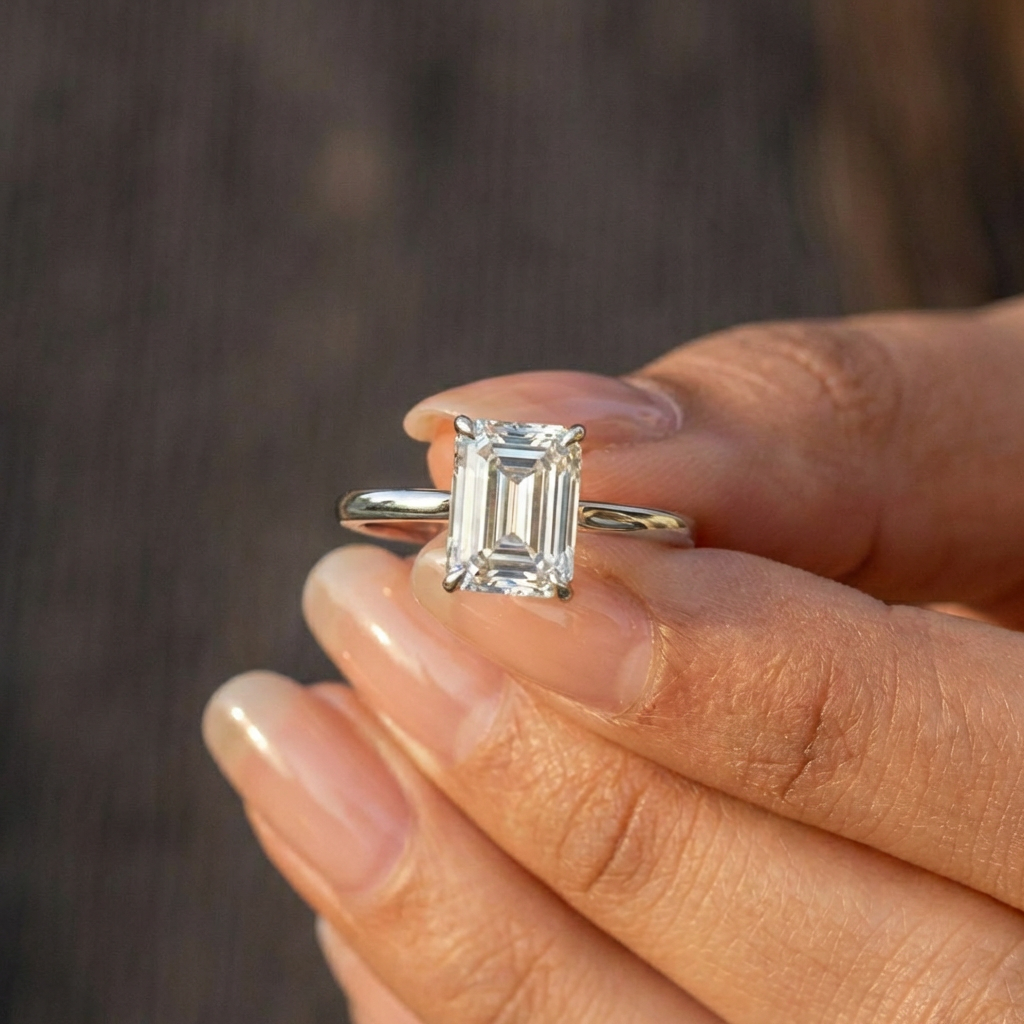 2 carat diamond ring on finger