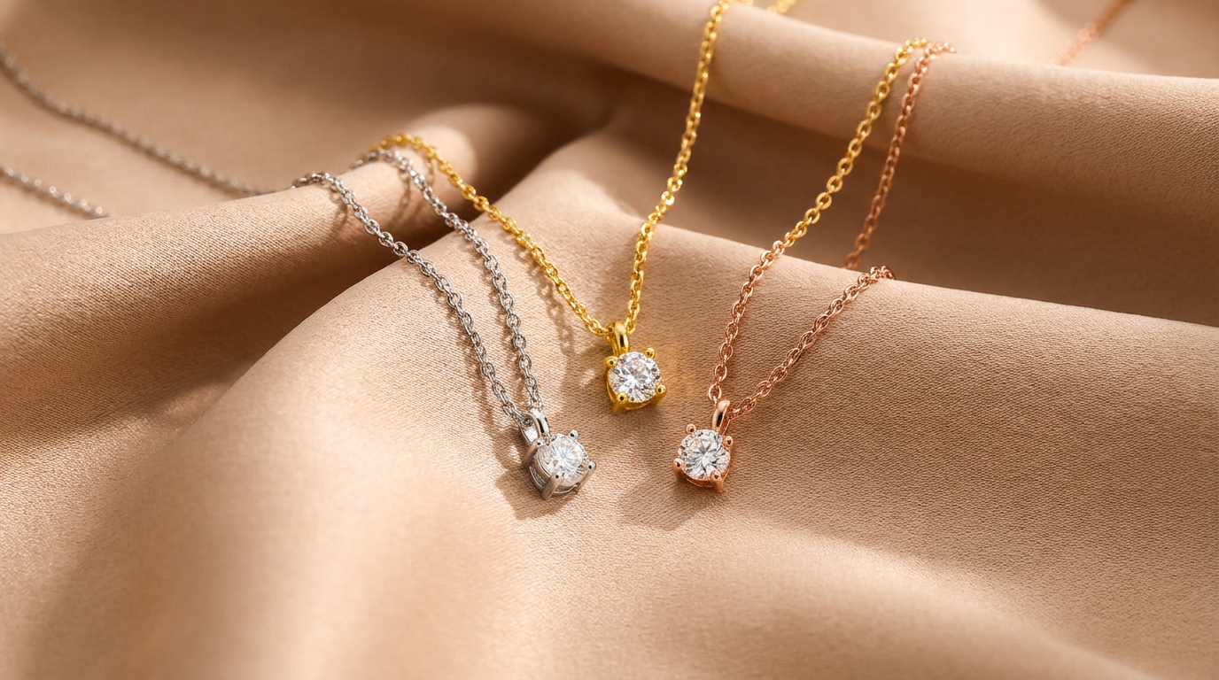diamond necklaces in different gold colors