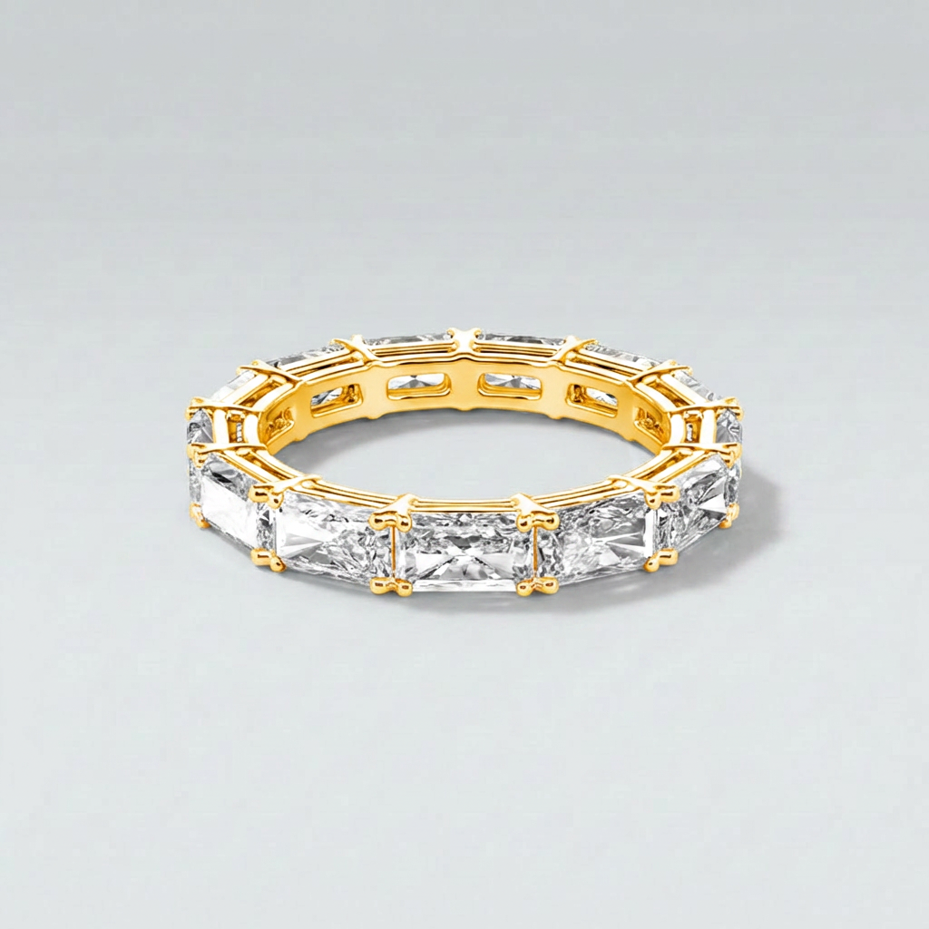 radiant-cut moissanite yellow gold eternity Ring