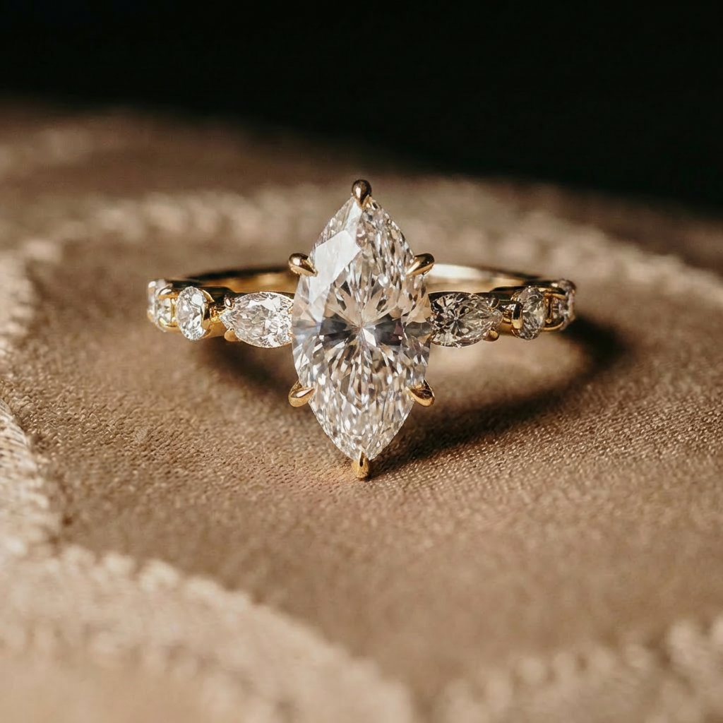 2ct Marquise Cut Lab Grown Stone Engagement Ring