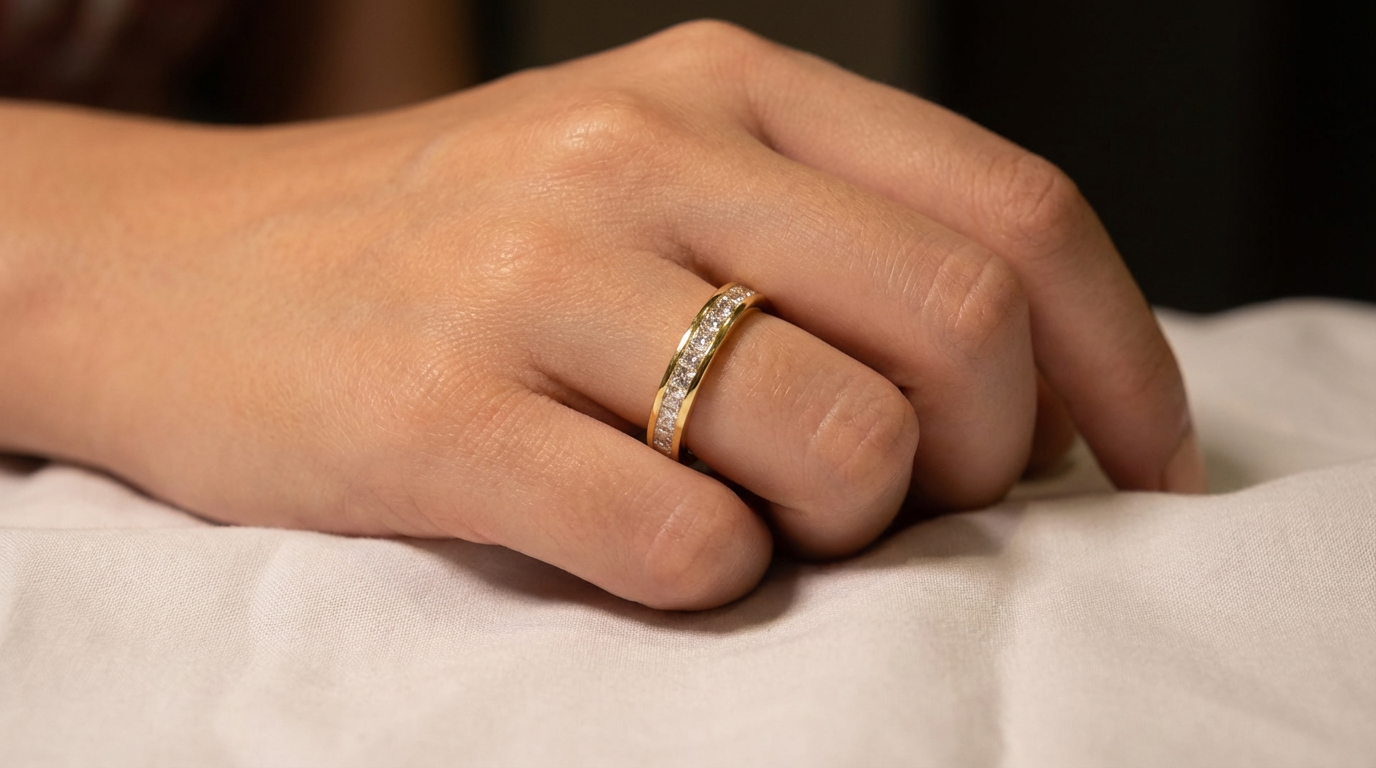 An eternal ring worn on the right hand