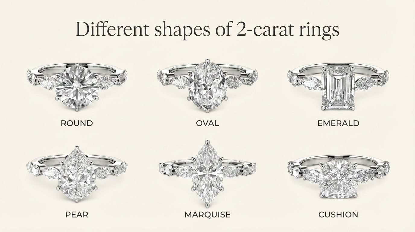 Different shapes of 2-carat rings