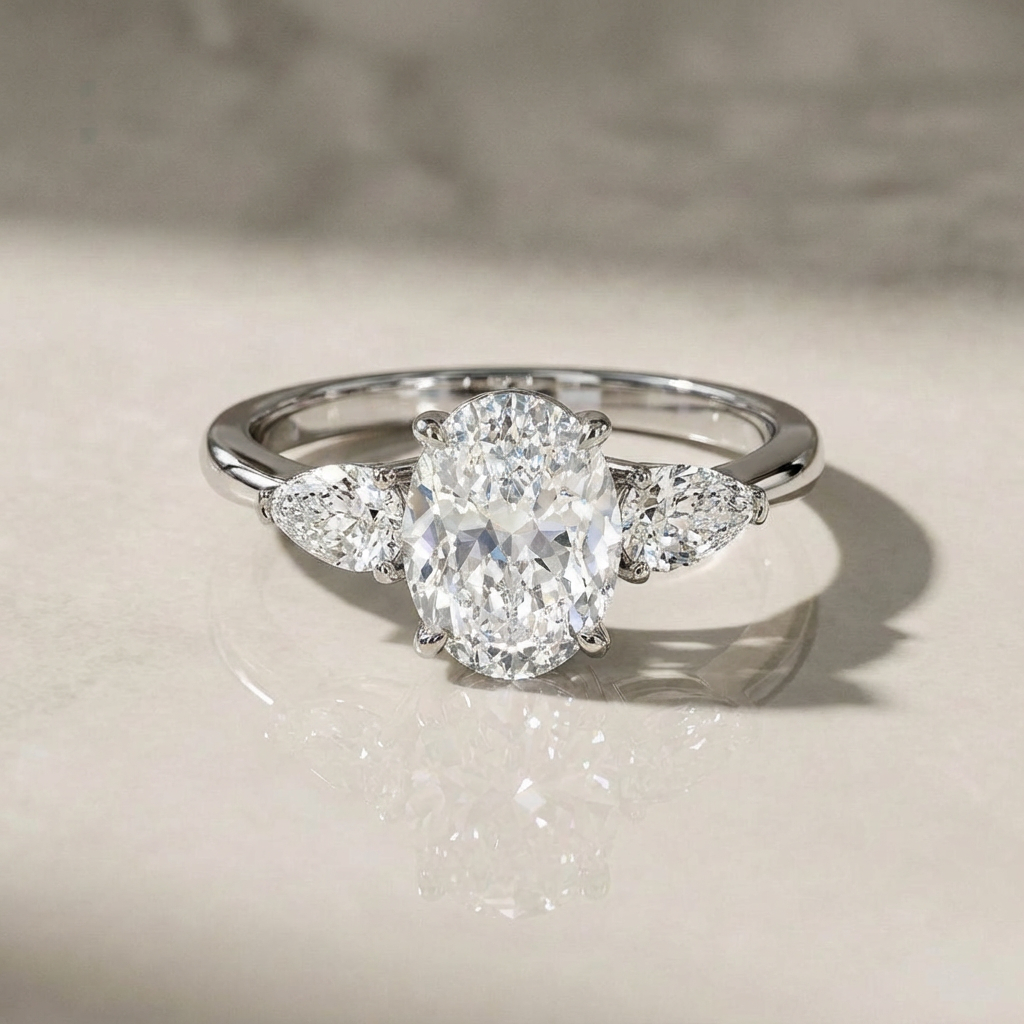 Oval cut three stone rings