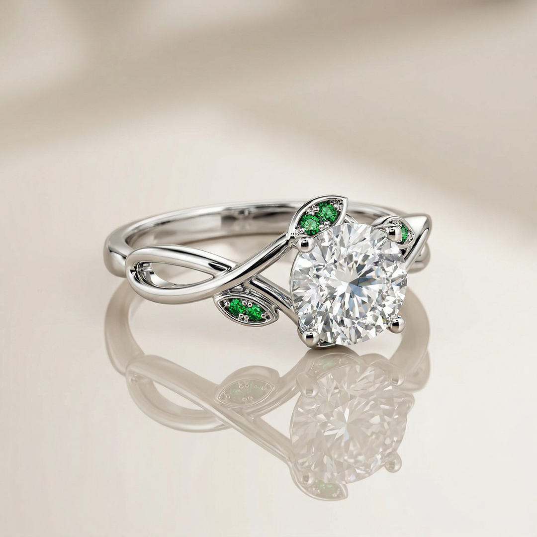 core design of nature-inspired rings: leaf accent