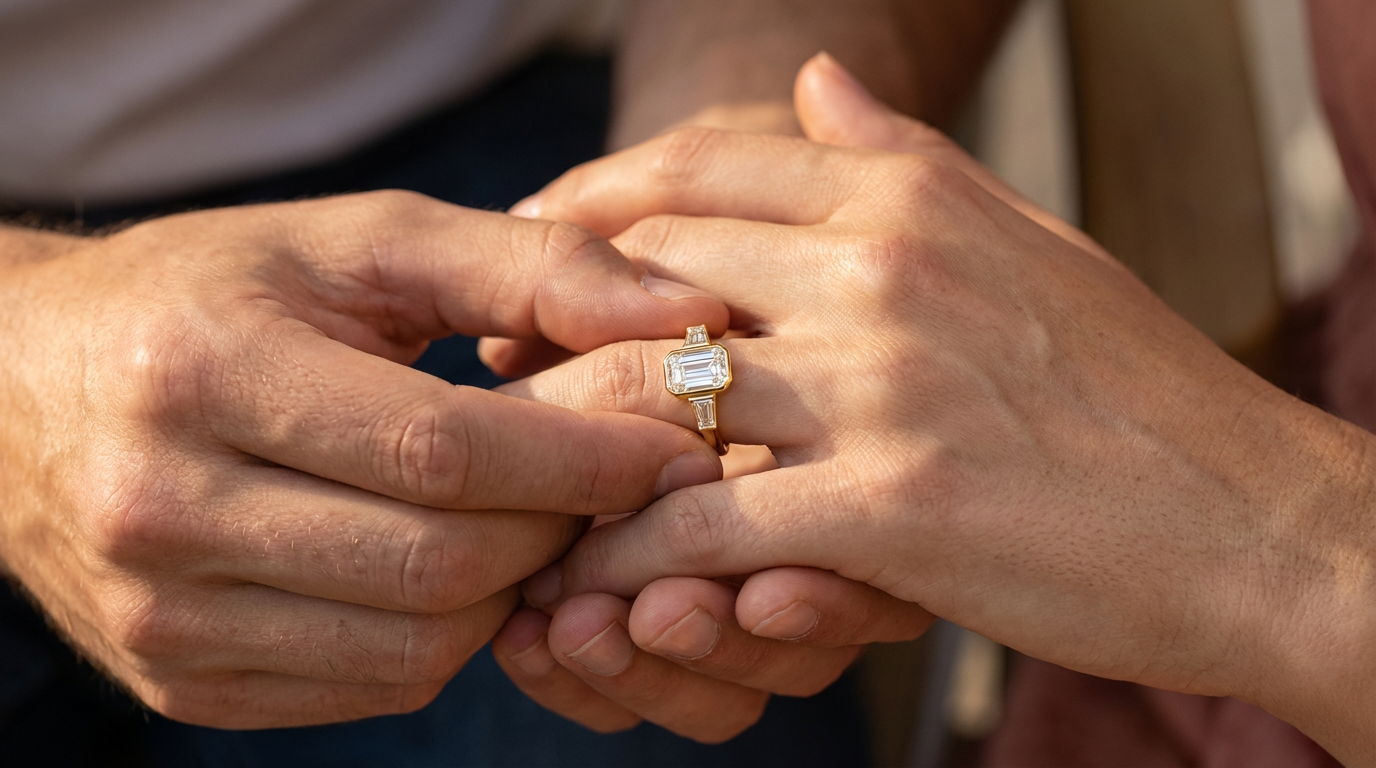Visual effect of a three stone ring on the finger