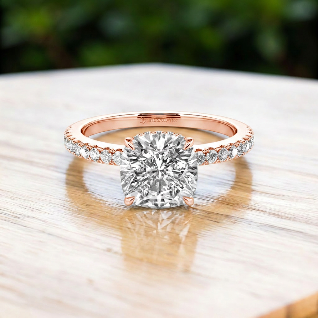 Cushion Cut Side Stone Engagement Ring