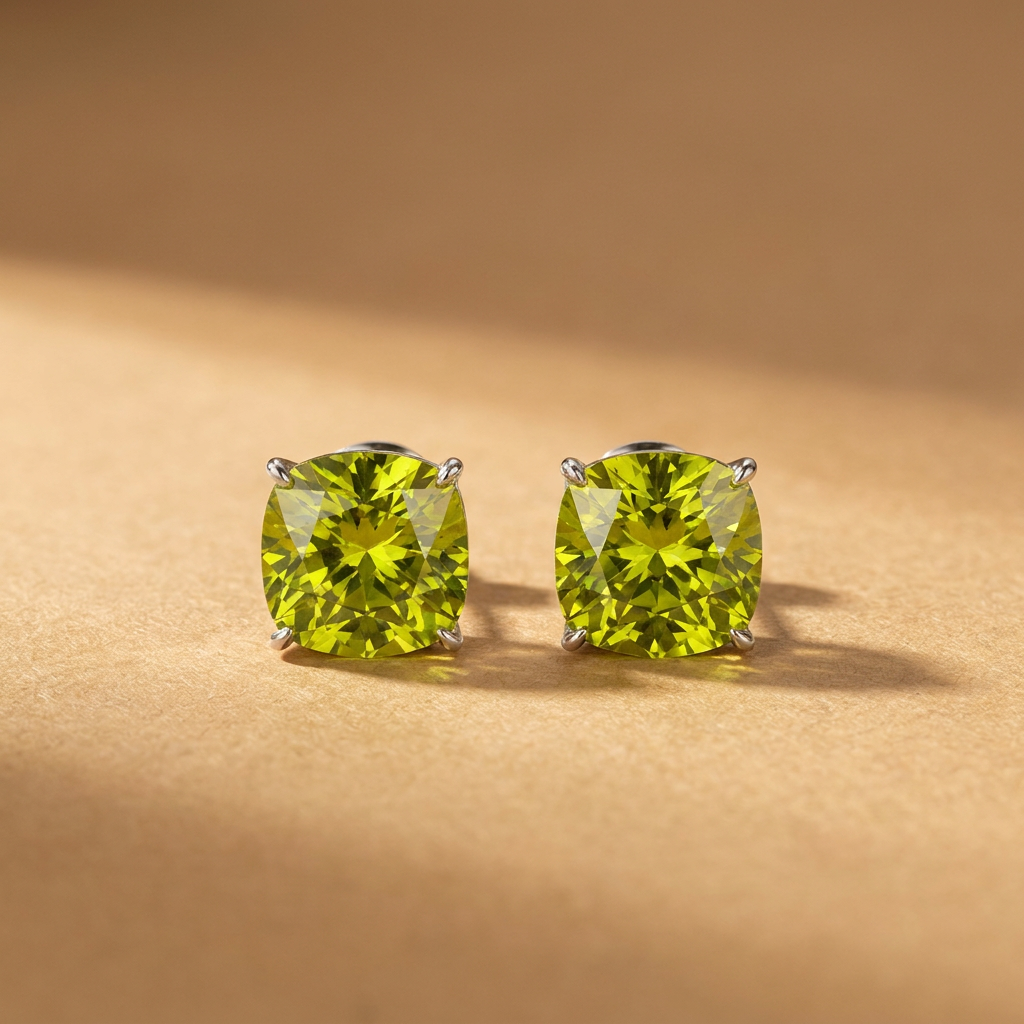 Cushion Cut Peridot Stud Earrings