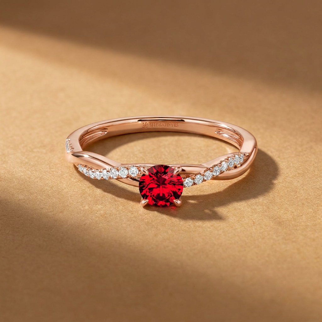 0.3ct Round Cut Side Ruby  Engagement Ring