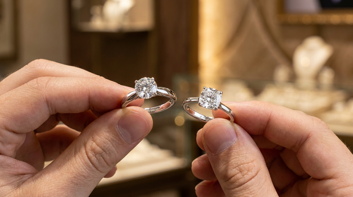 Cushion Cut vs. Round Brilliant Engagement rings