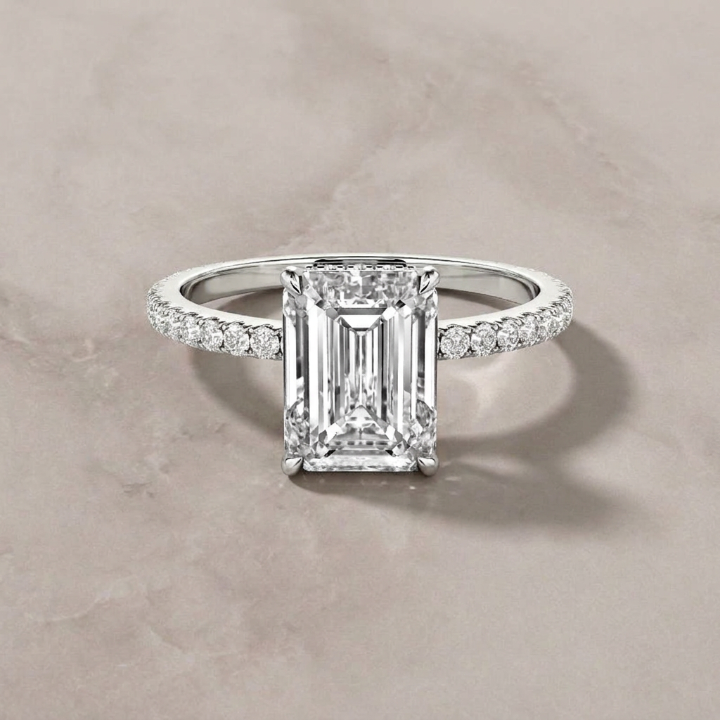 Emerald Cut Side Stone Engagement Ring