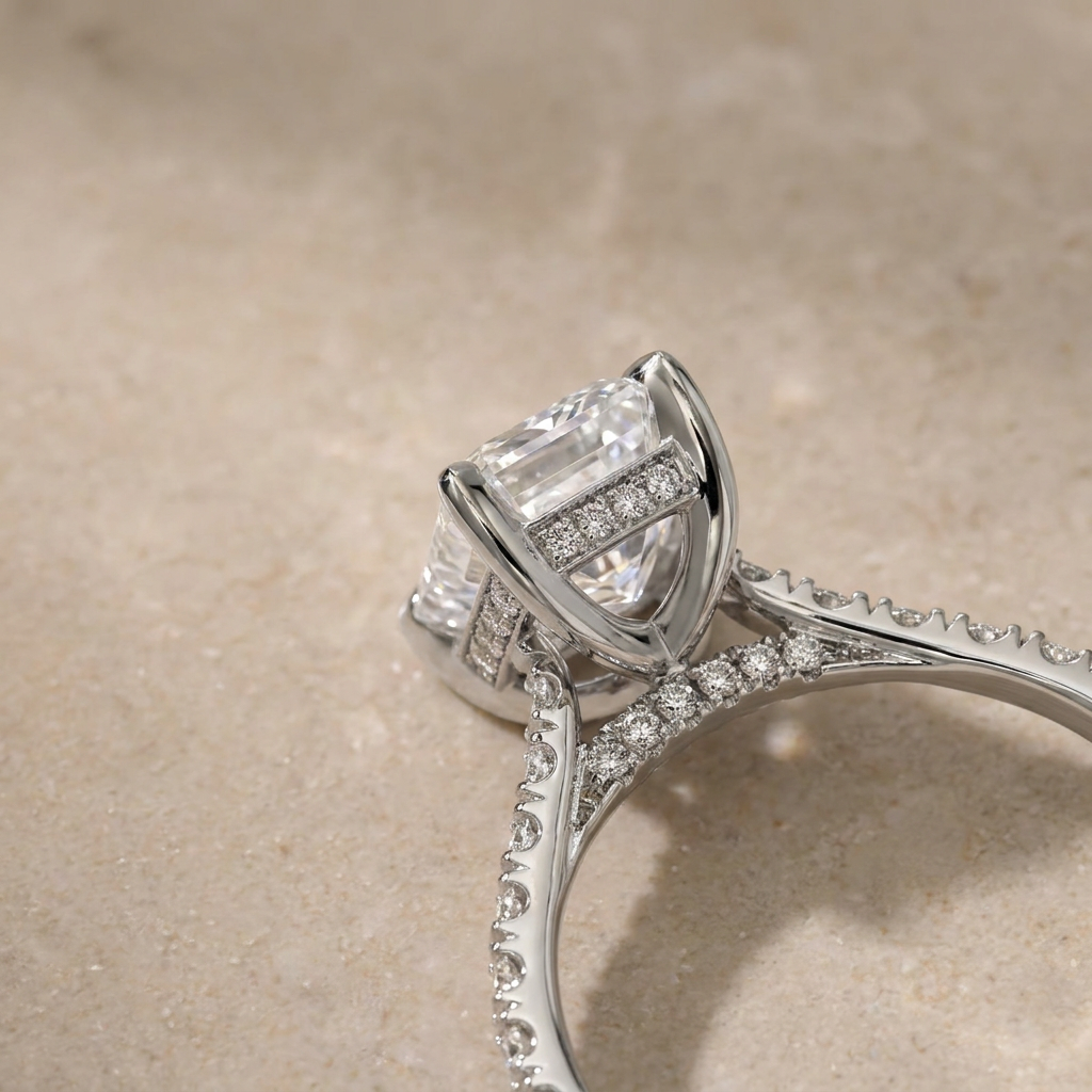 Hidden halo engagement ring side profile