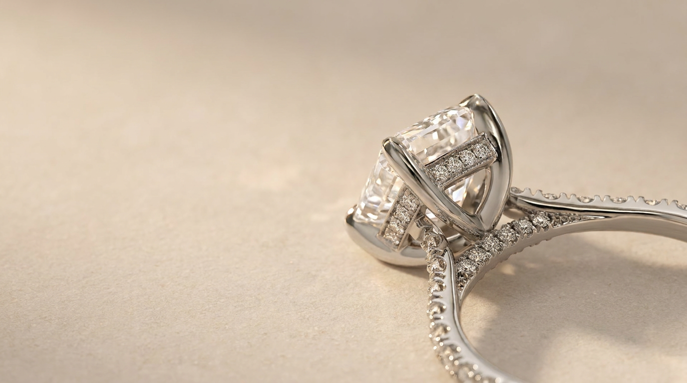 Hidden halo engagement ring side profile
