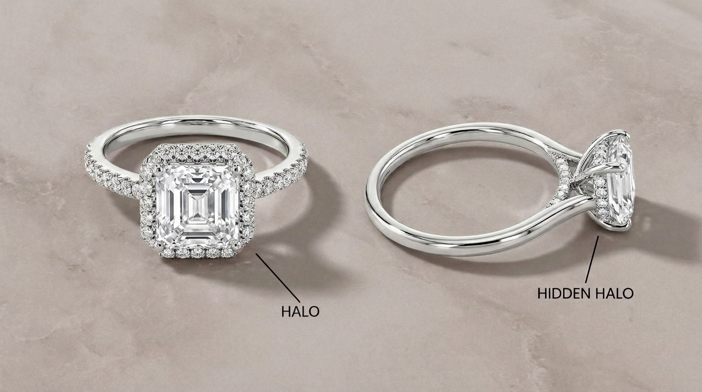 Hidden halo vs halo engagement ring comparison