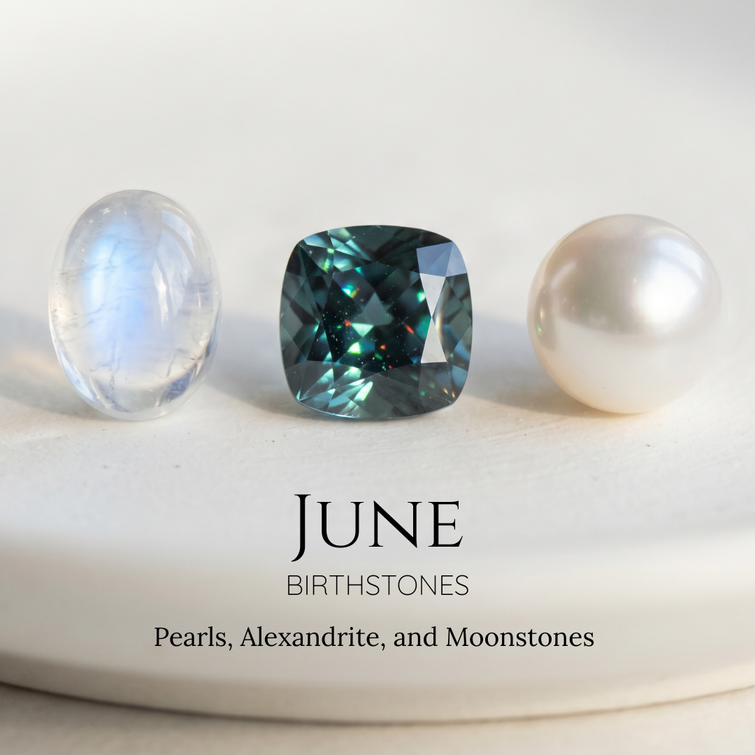June birthstones: pearls, alexandrite, moonstone