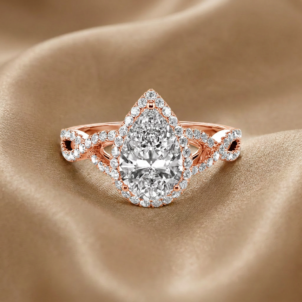 Pear Cut Halo Engagement Ring