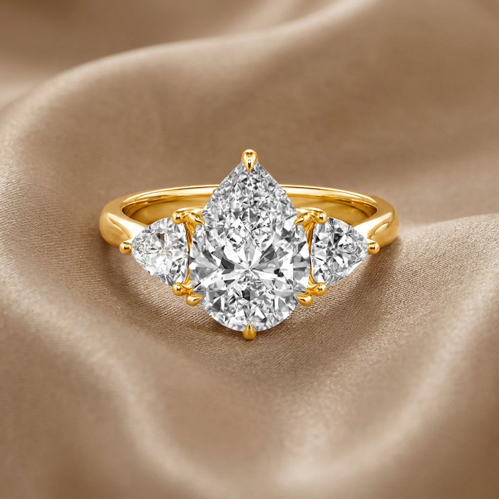 three stone pear cut Engagement ring