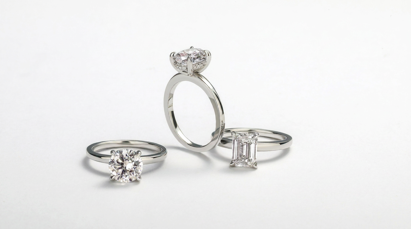 Custom rings in three different diamond cut shapes