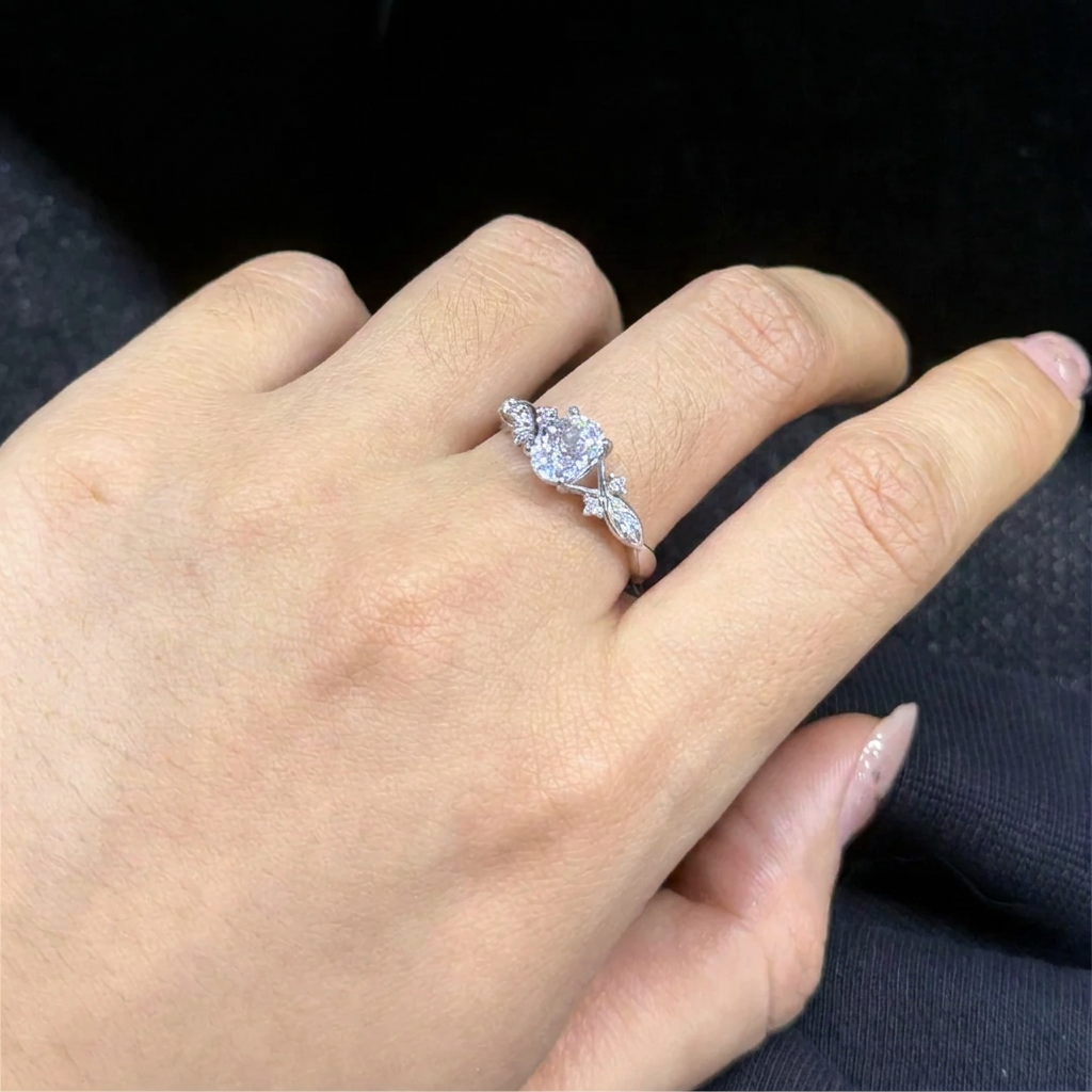 1 Carat lab grown Diamond Ring is worn on the middle finger of the left hand
