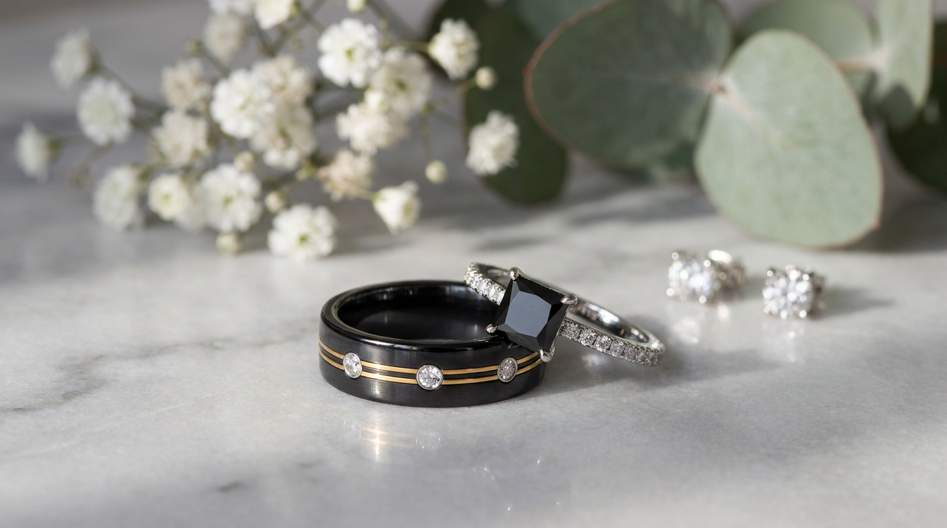 black wedding rings for couples