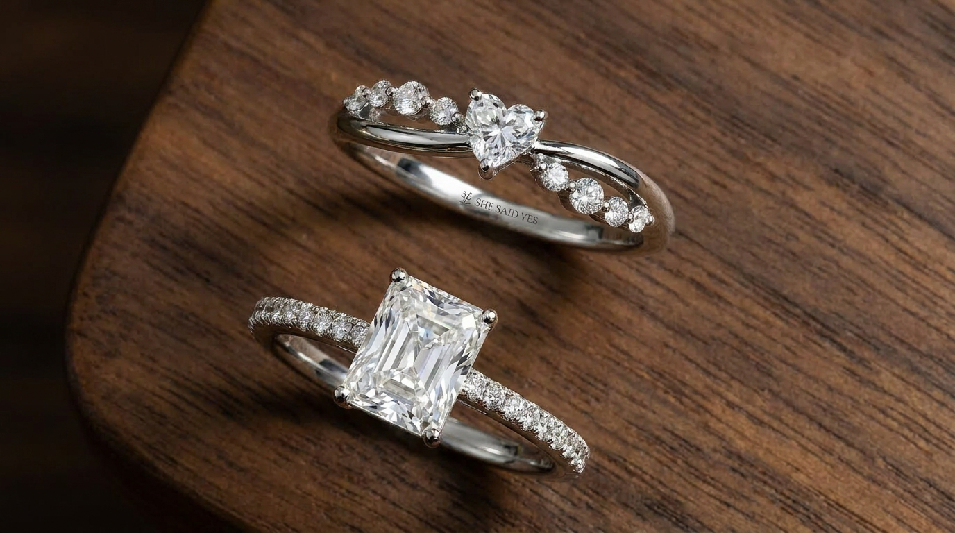 Promise ring vs engagement ring side by side showing design differences