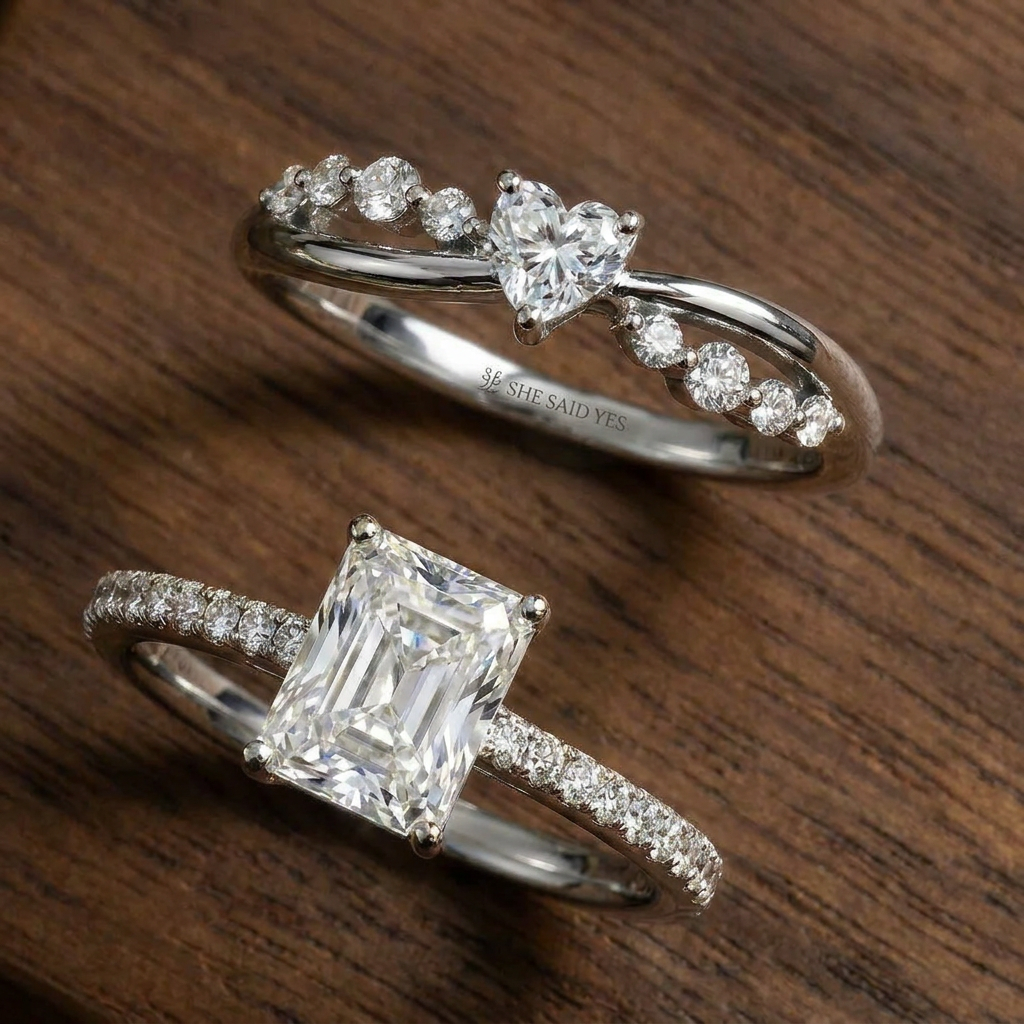Promise ring vs engagement ring side by side showing design differences