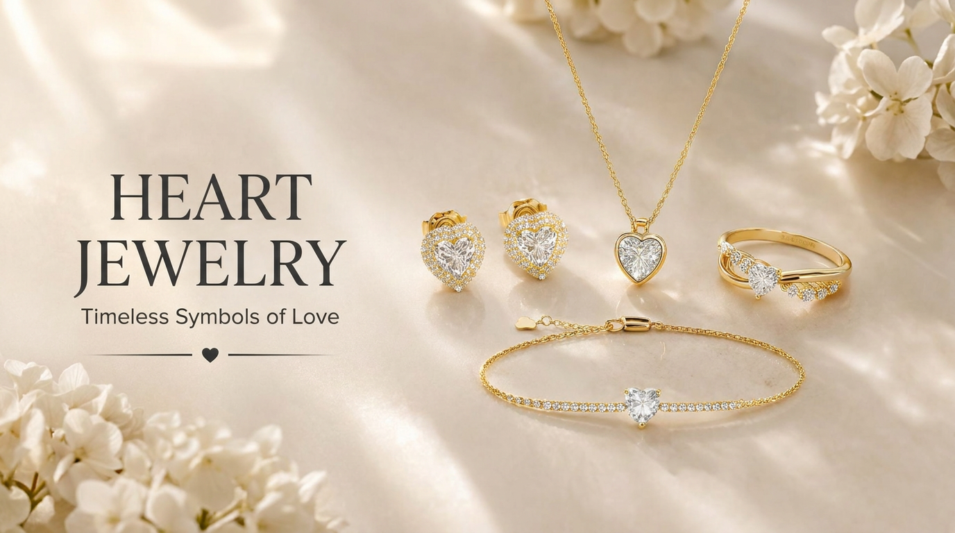 Heart-shaped jewelry collection in yellow gold
