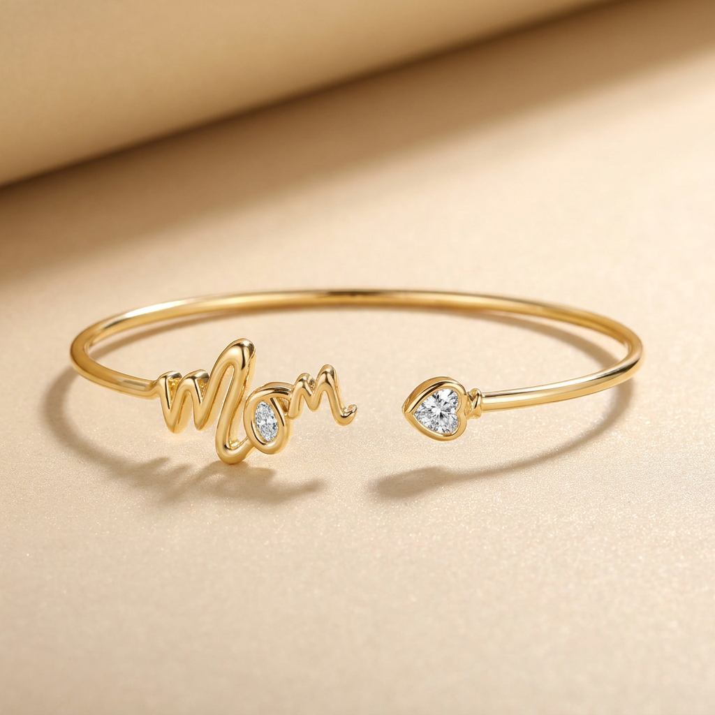 Open bangle heart gemstone bracelet