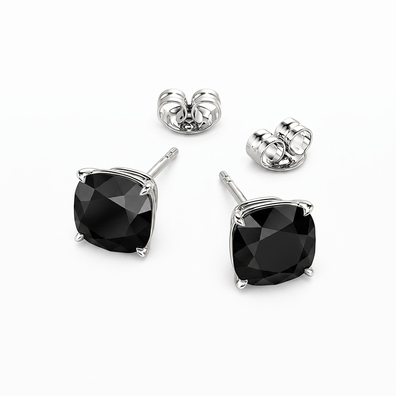 white gold stud earrings with black gems