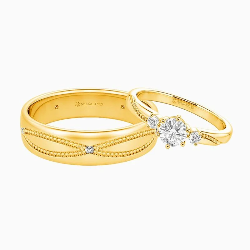 Intertwined Milgrain Gold Wedding Ring Set