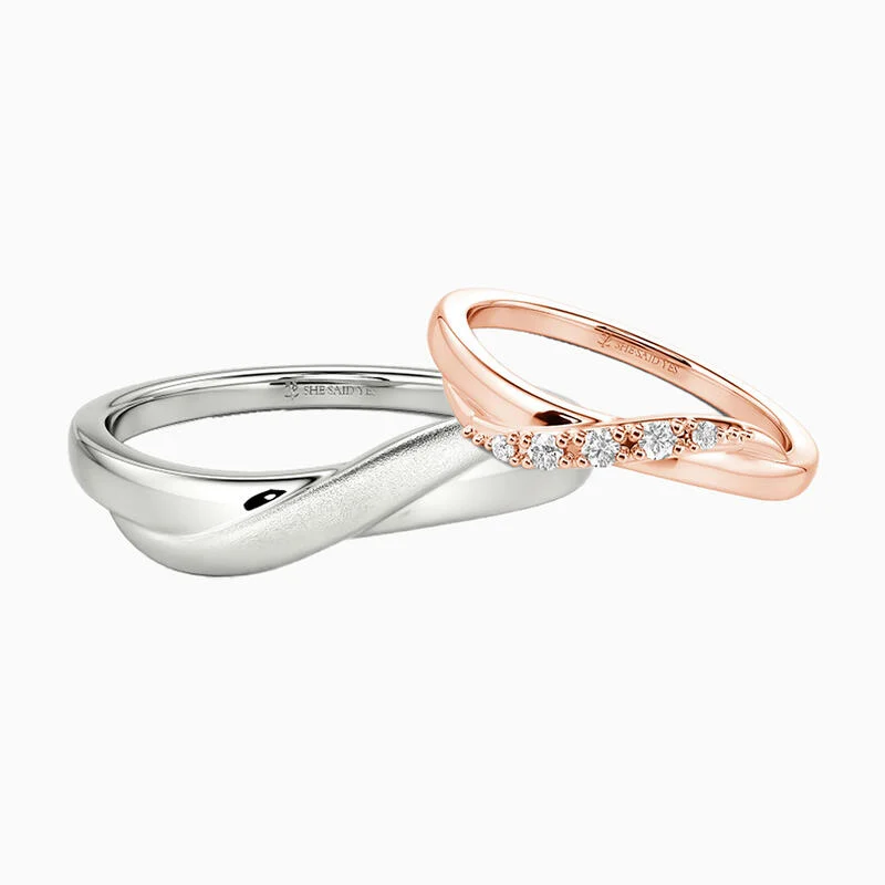 Infinity Twist Rose Gold & White Gold Wedding Ring Set